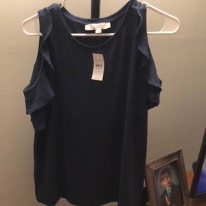 Navy blue summer cold shoulder shirt from the loft